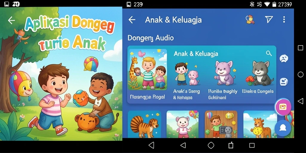 Tampilan antarmuka aplikasi 2739 yang user-friendly untuk dongeng audio.