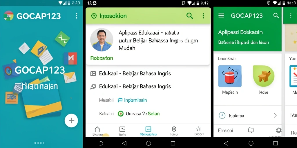 Tampilan antarmuka GOCAP123 untuk belajar bahasa Inggris.