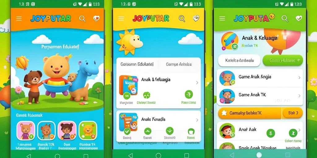 Tampilan antarmuka JOYPUTAR yang cerah dan interaktif untuk anak.
