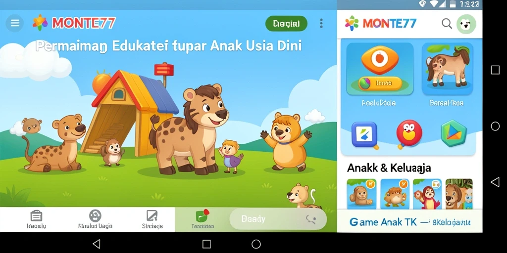 Antarmuka menarik dengan berbagai permainan edukatif untuk anak-anak.