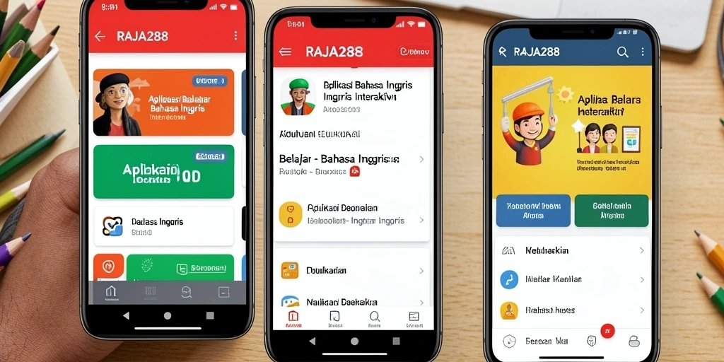 Screenshot tampilan antarmuka aplikasi RAJA288 untuk belajar bahasa Inggris.