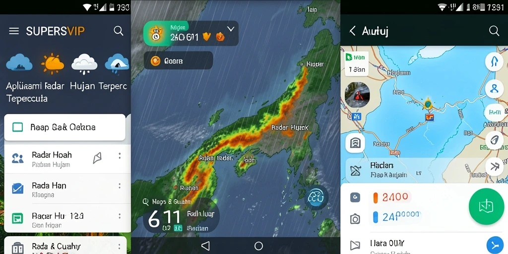 Antarmuka aplikasi SUPERSVIP menampilkan radar hujan yang jelas dan informatif.